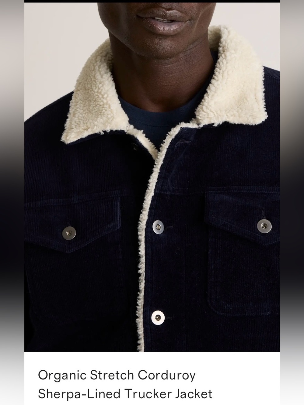 Quince Sherpa-Lined Corduroy Trucker Jacket - Navy/Off-White